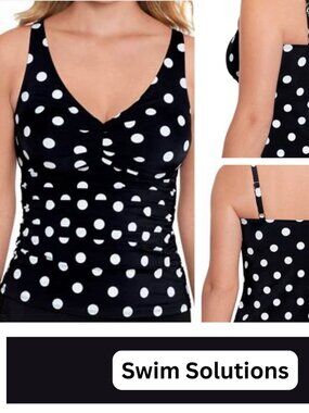 Swim Solutions Polka Dot Tummy Control Tankini Swim Top NWOT Sz 16